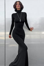 Trendy High Neck Long Sleeve Bodycon Maxi Dress
