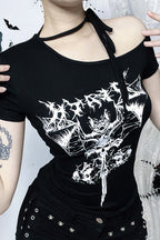Gothic One Shoulder Print T-Shirt