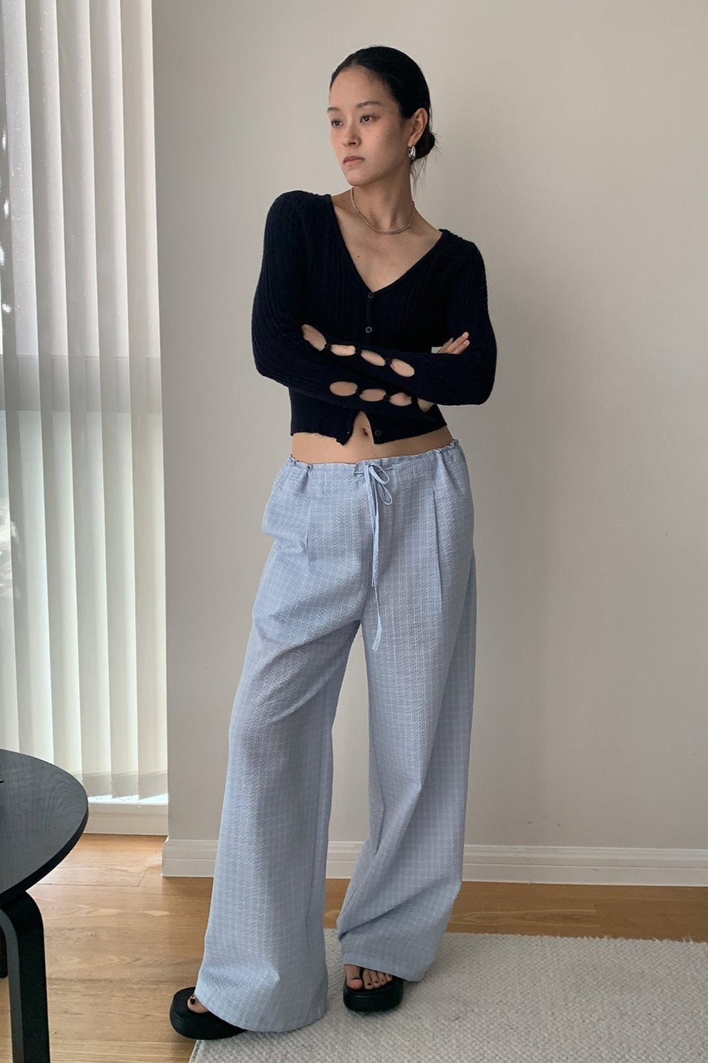 Loose Fit Checkered Casual Pants