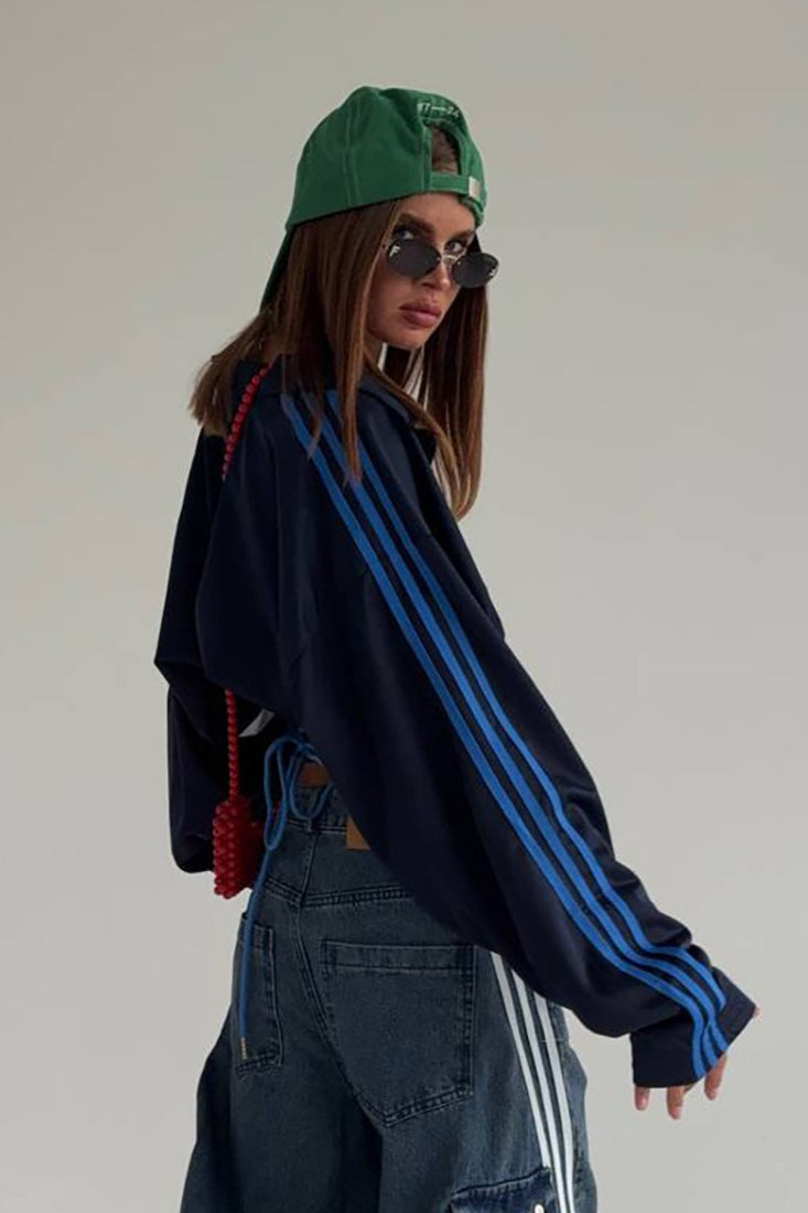 Satin Ruched Half Zip Crop  Blouse