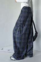 Retro Colorblock Plaid Casual Straight Pants