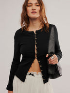 Buttoned Ribbed Knit Cardigan