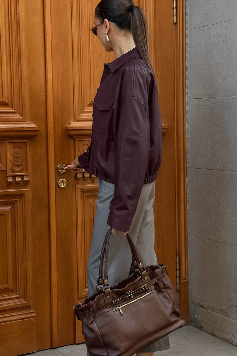 Burgundy Leather Moto Jacket