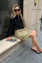 Snake Print High-Waist A-Line Skirt