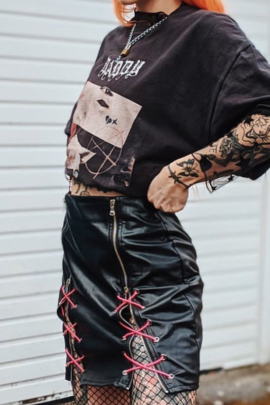 Gothic Double Zip Bodycon Skirt