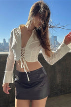 Deep V Neck Strap Crop Blouse