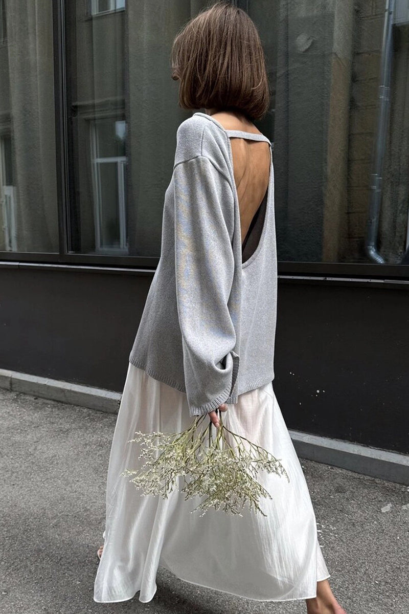 Cotton Loose Fit Off-Shoulder Knit Sweater