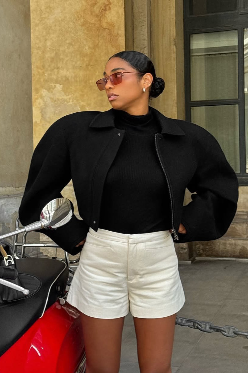 Chic Wool Zip Front Jacket