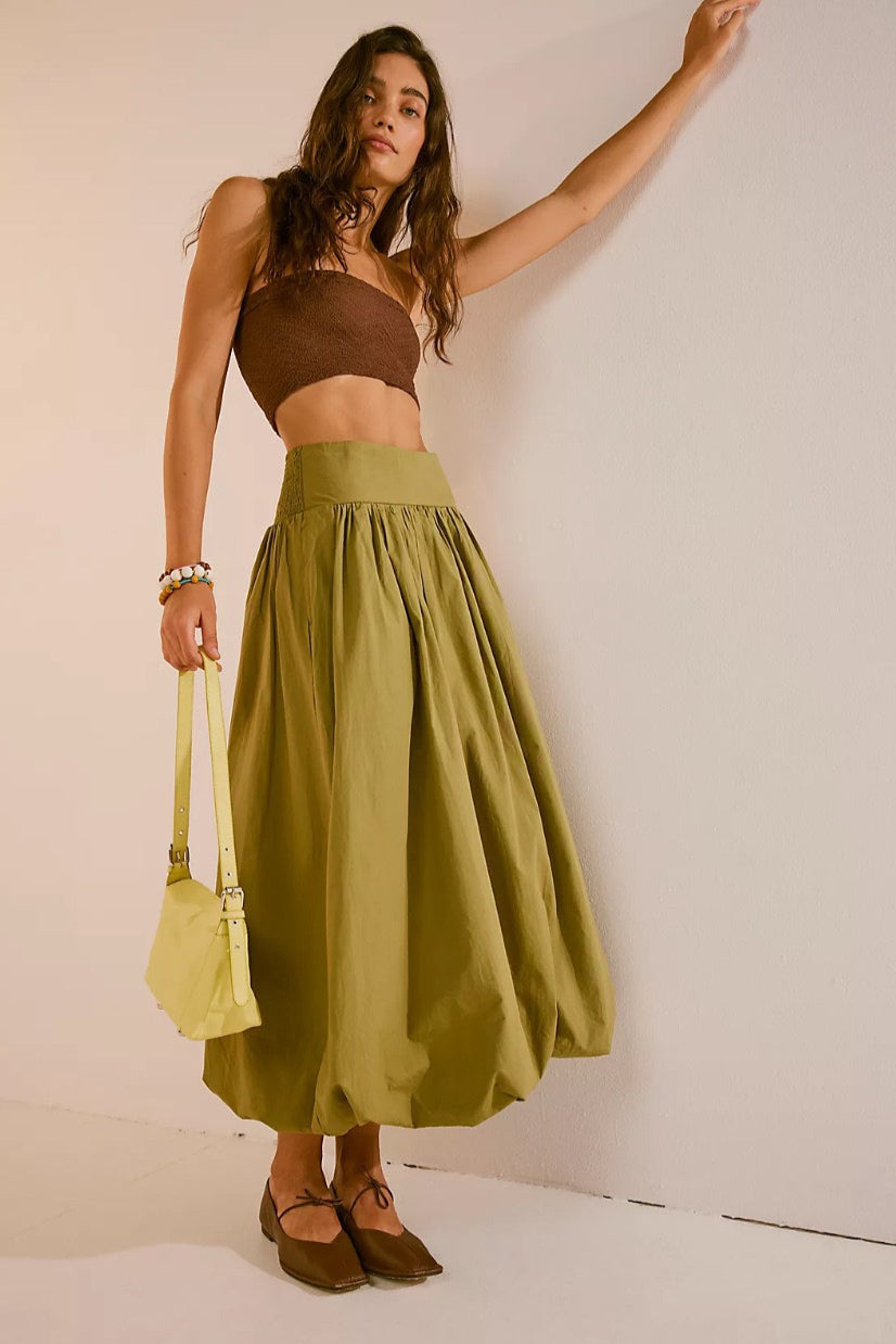 Pocketed Ruched Elastic Waist Balloon Skirt