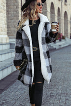 Lapel Plaid Open Front Coat