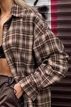 Vintage Plaid Longline Loose Fit Blouse