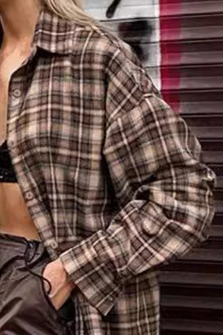 Vintage Plaid Longline Loose Fit Blouse