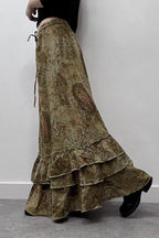 Ruched Botanical Tie Waist Skirt