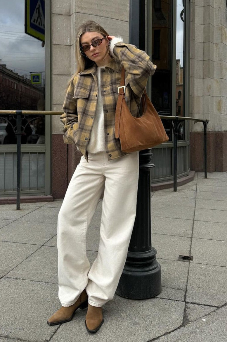 Plaid Wool Blend Loose Jacket
