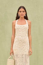 Elegant Knitted Sleeveless Floral Dress