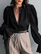 Jacquard Puff Sleeve Blouse