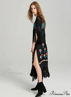 Eclectic Ebony Cotton Flower Stitch Dress