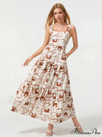 Eclectic Flower Geometric Pattern Flow Tank Square Neck Sleeveless A-Line Dress