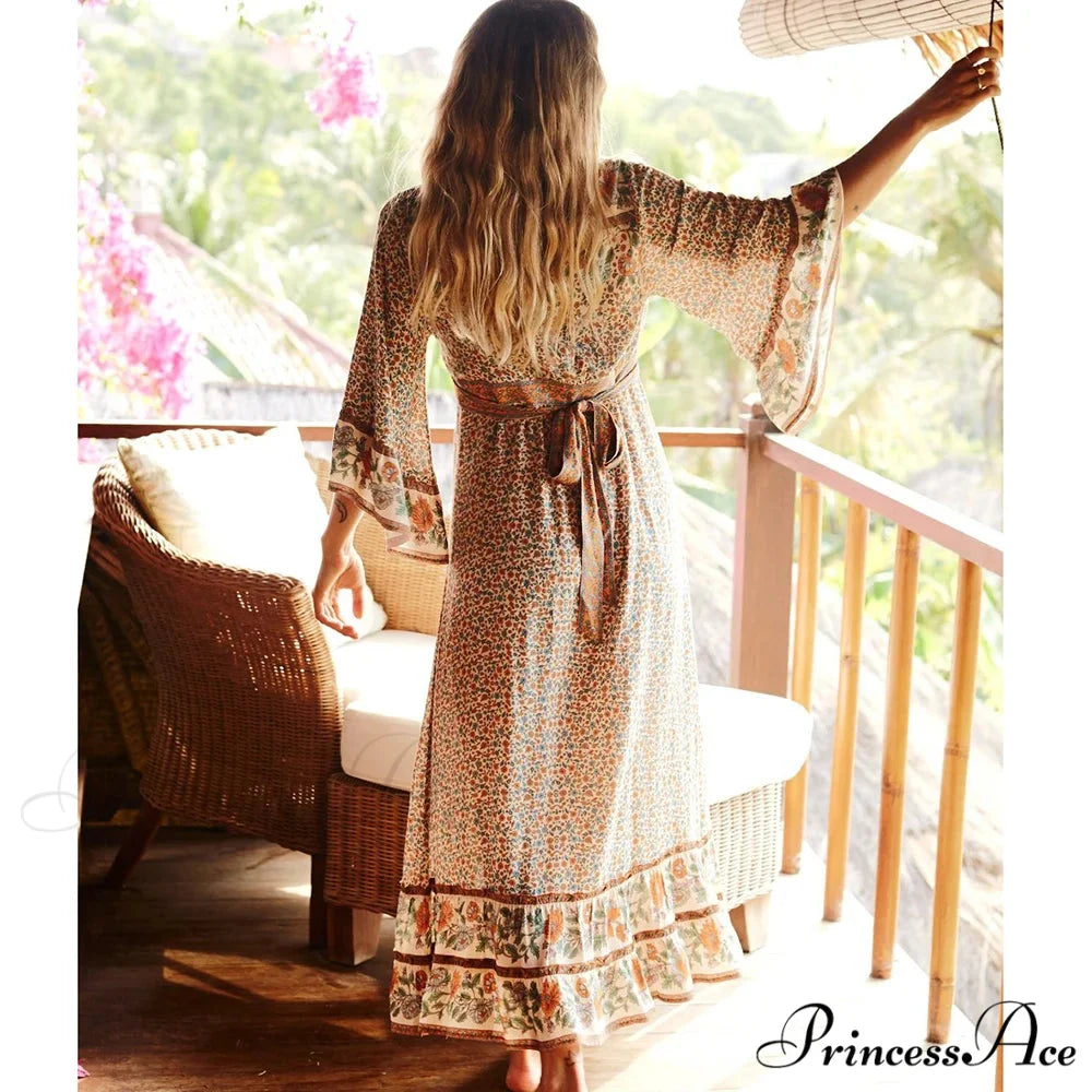 Eclectic Flower Pattern Long Dress