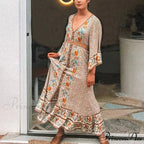 Eclectic Flower Pattern Long Dress