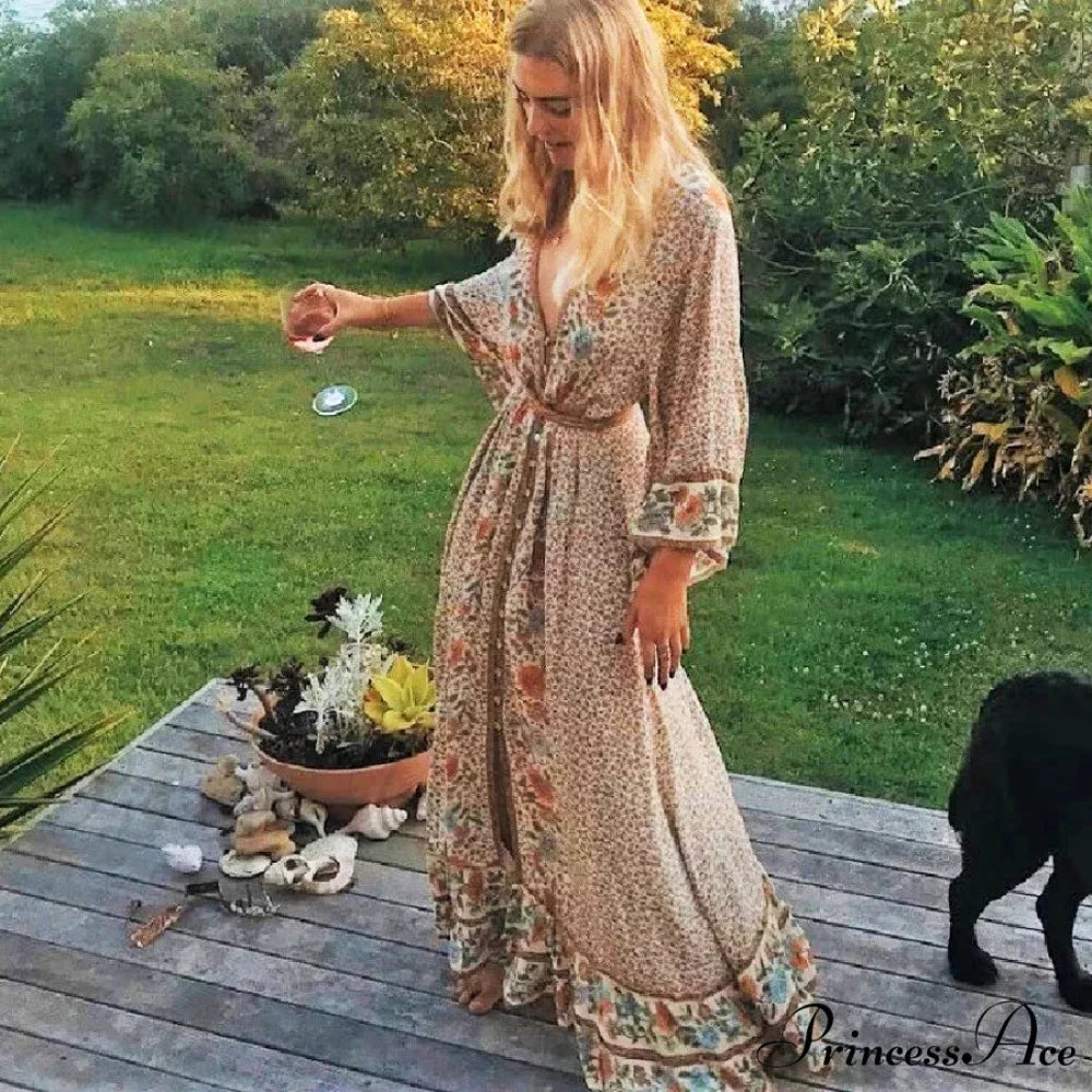 Eclectic Flower Pattern Long Dress