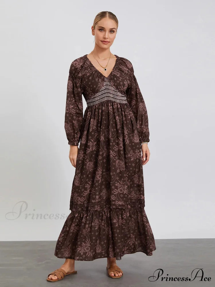 Eclectic Flower Pattern Puff Sleeve Swing Flower Dress