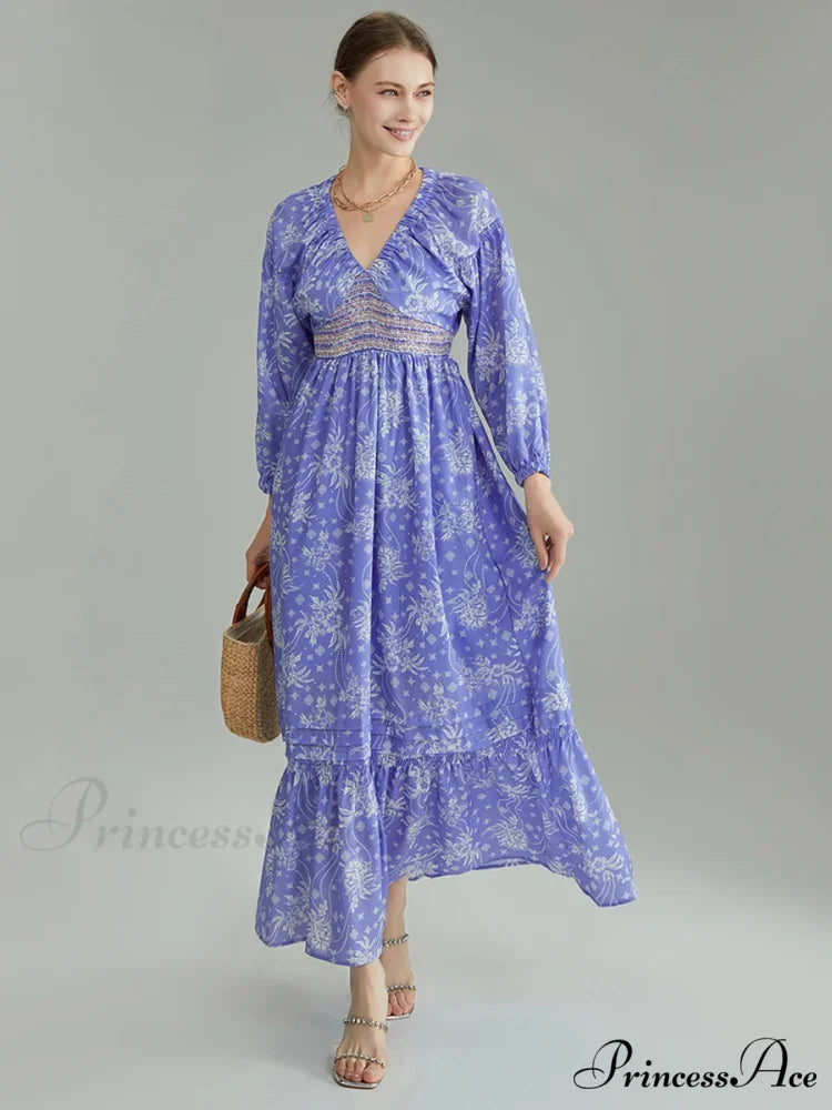 Eclectic Flower Pattern Puff Sleeve Swing Flower Dress