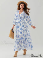 Eclectic Flower Pattern Puff Sleeve Swing Flower Dress