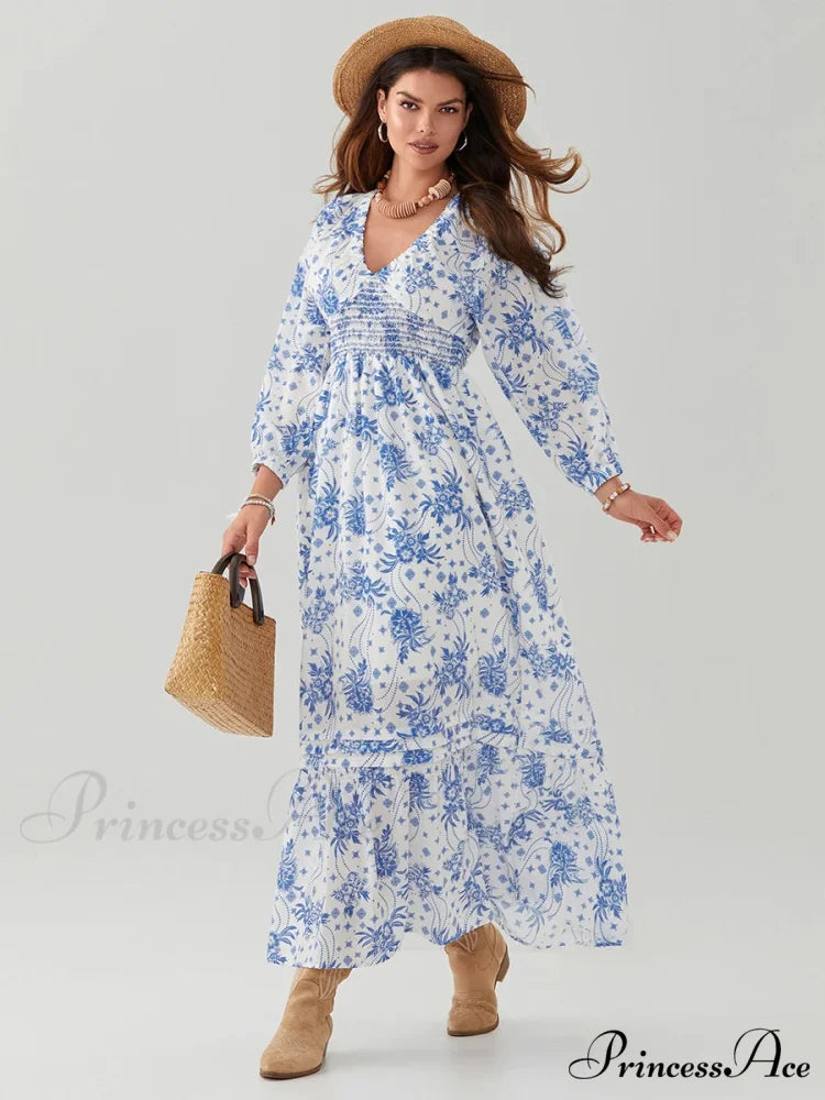 Eclectic Flower Pattern Puff Sleeve Swing Flower Dress