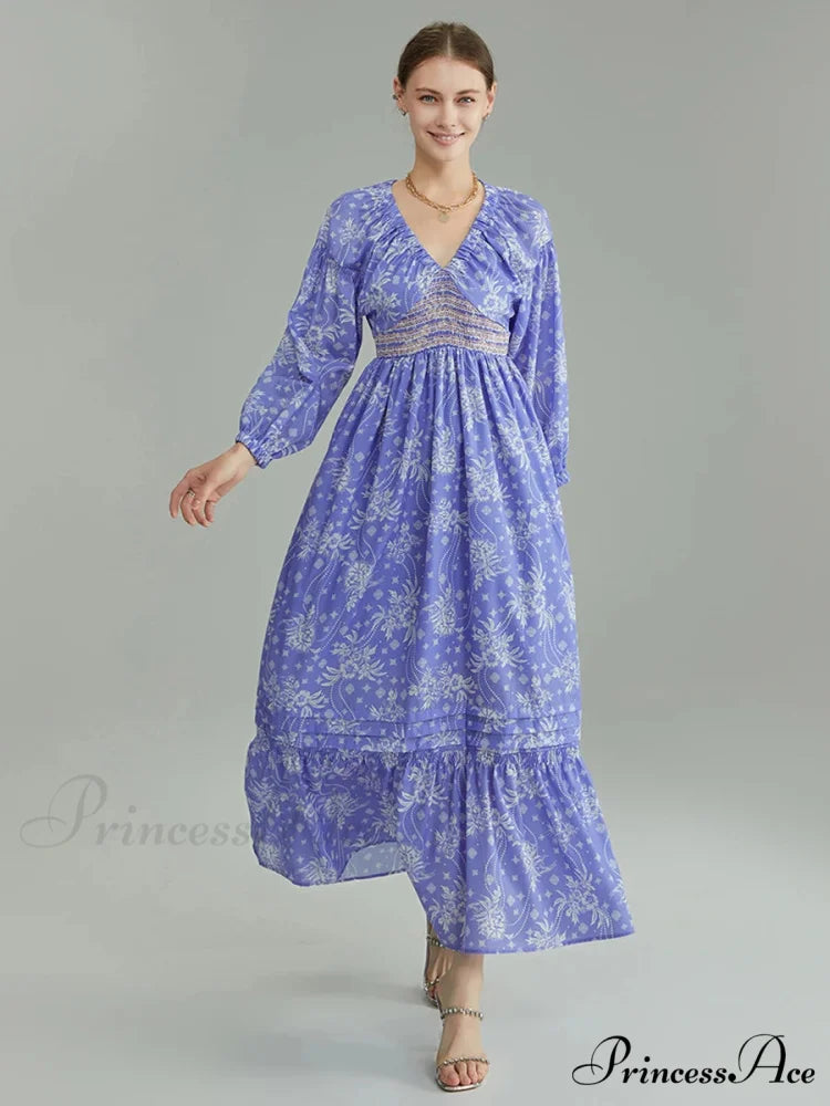 Eclectic Flower Pattern Puff Sleeve Swing Flower Dress