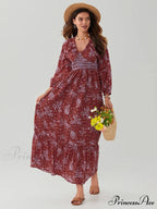 Eclectic Flower Pattern Puff Sleeve Swing Flower Dress