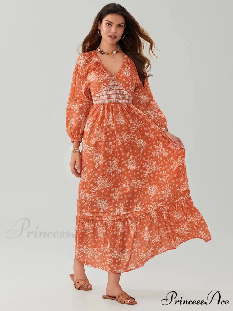 Eclectic Flower Pattern Puff Sleeve Swing Flower Dress