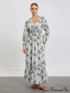 Eclectic Flower Pattern Puff Sleeve Swing Flower Dress