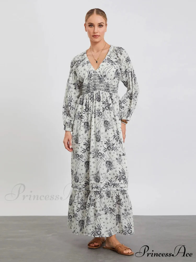 Eclectic Flower Pattern Puff Sleeve Swing Flower Dress