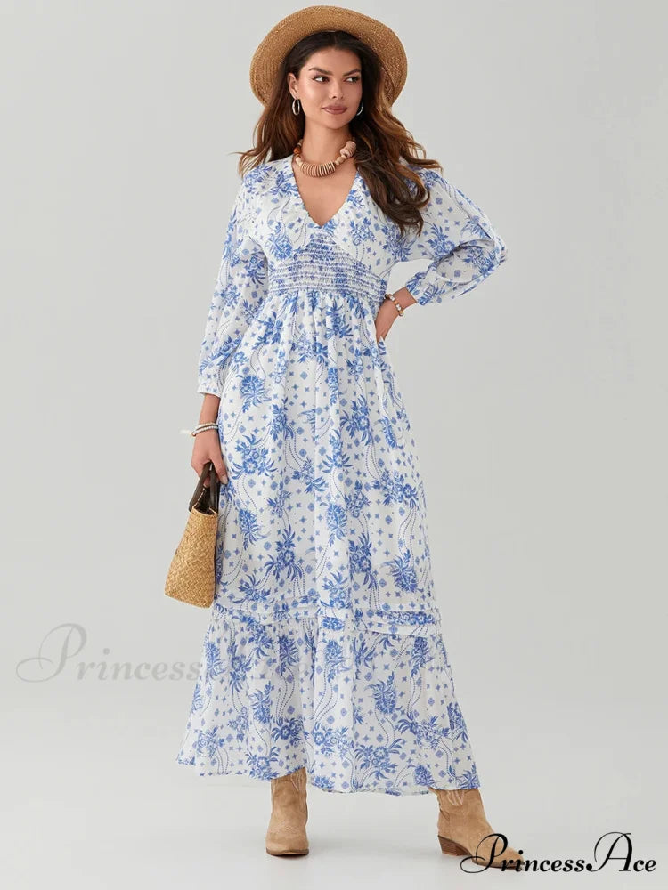 Eclectic Flower Pattern Puff Sleeve Swing Flower Dress