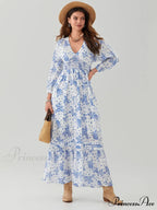 Eclectic Flower Pattern Puff Sleeve Swing Flower Dress