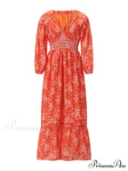 Eclectic Flower Pattern Puff Sleeve Swing Flower Dress