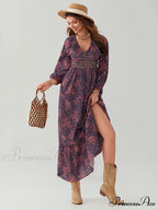 Eclectic Flower Pattern Puff Sleeve Swing Flower Dress