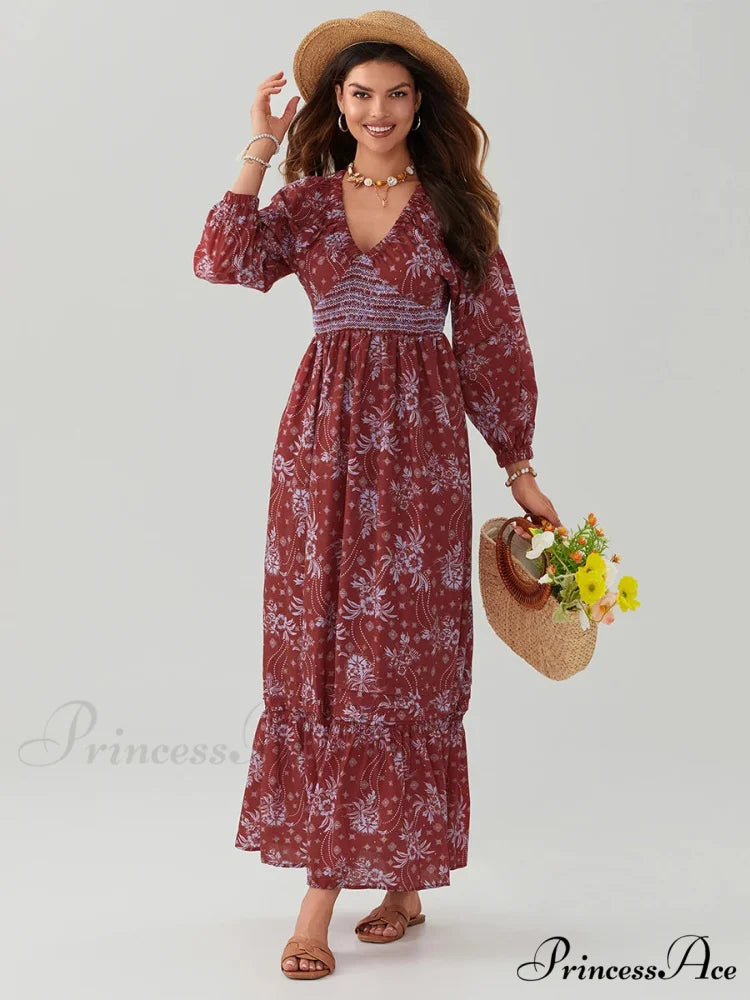 Eclectic Flower Pattern Puff Sleeve Swing Flower Dress