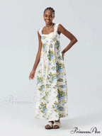 Eclectic Flower Tank Back Tied Square Neck Frilly Flowy Flower Dress