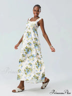 Eclectic Flower Tank Back Tied Square Neck Frilly Flowy Flower Dress