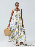 Eclectic Flower Tank Back Tied Square Neck Frilly Flowy Flower Dress