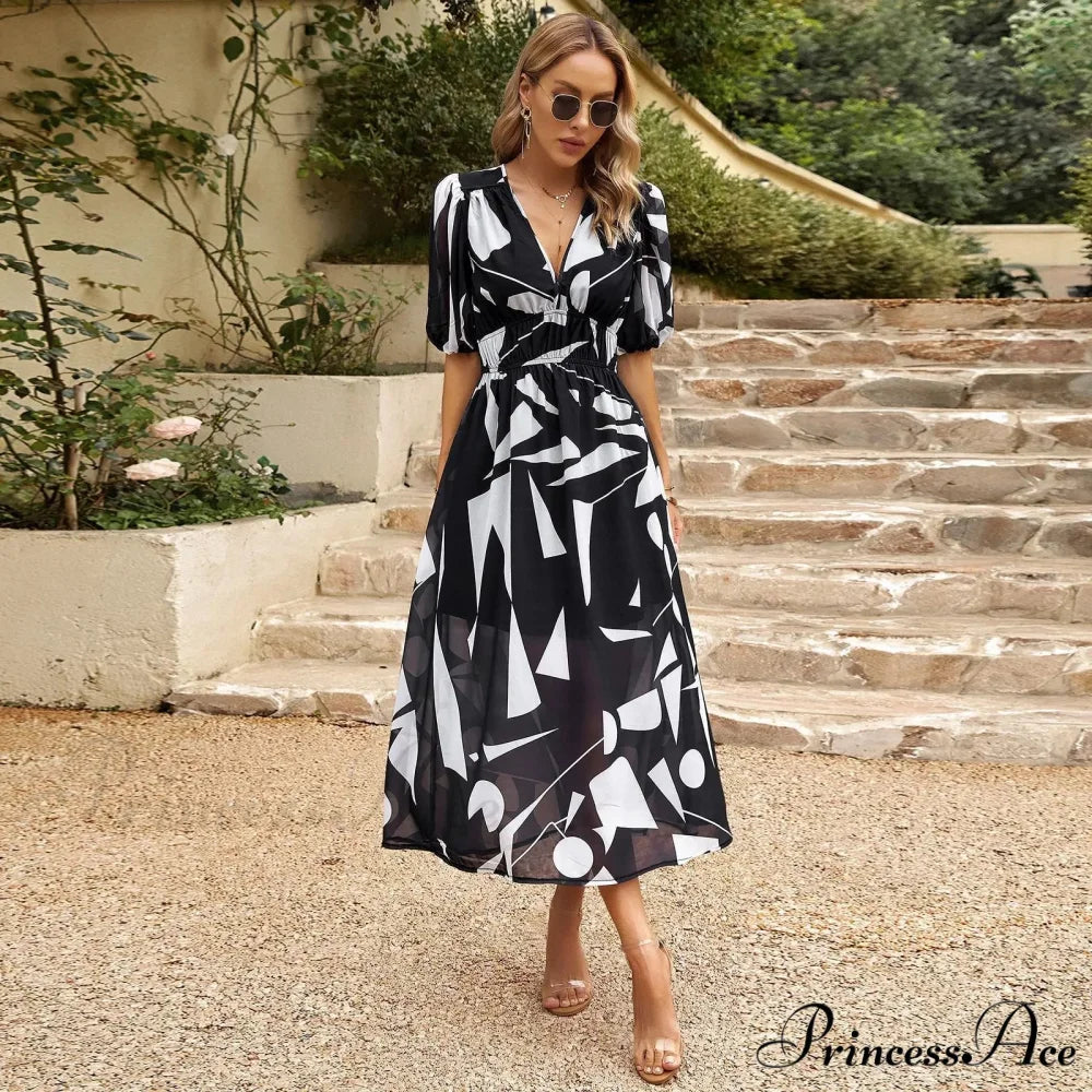 Eclectic Flowery A-line Midi Floral Dress