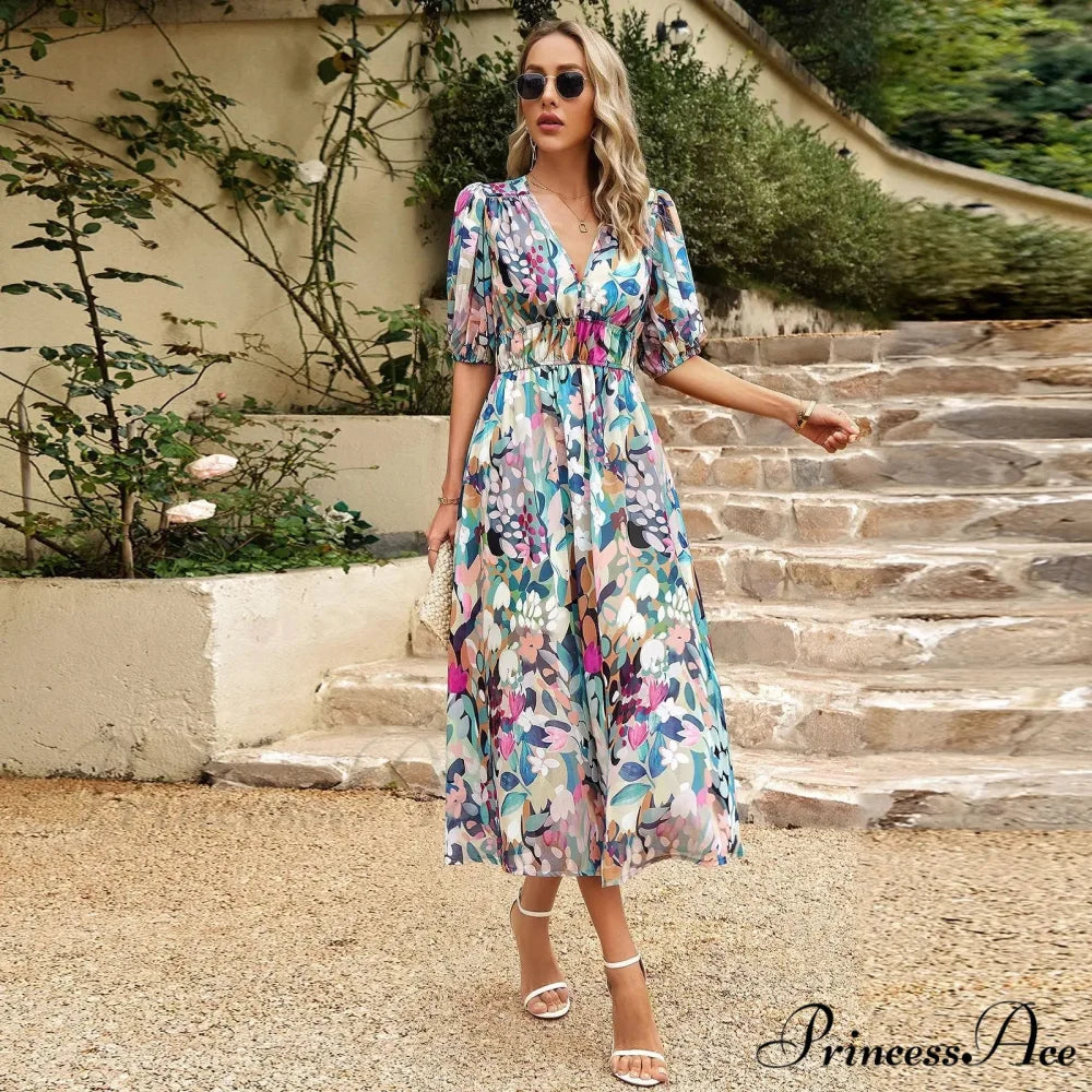 Eclectic Flowery A-line Midi Floral Dress