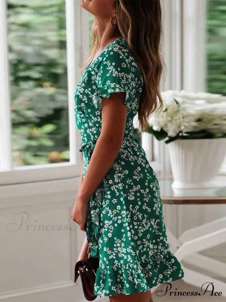 Eclectic Flowery Frills V-neck A-line Mini Floral Dress