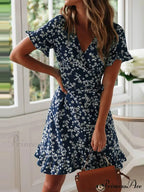 Eclectic Flowery Frills V-neck A-line Mini Floral Dress