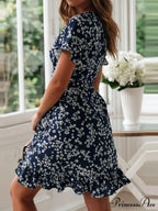 Eclectic Flowery Frills V-neck A-line Mini Floral Dress