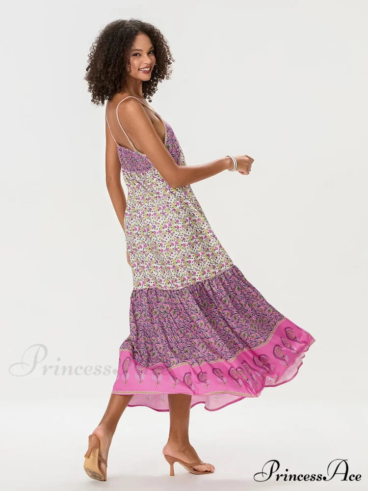 Eclectic Flowery Spaghetti Strap Gathered Floral Dress