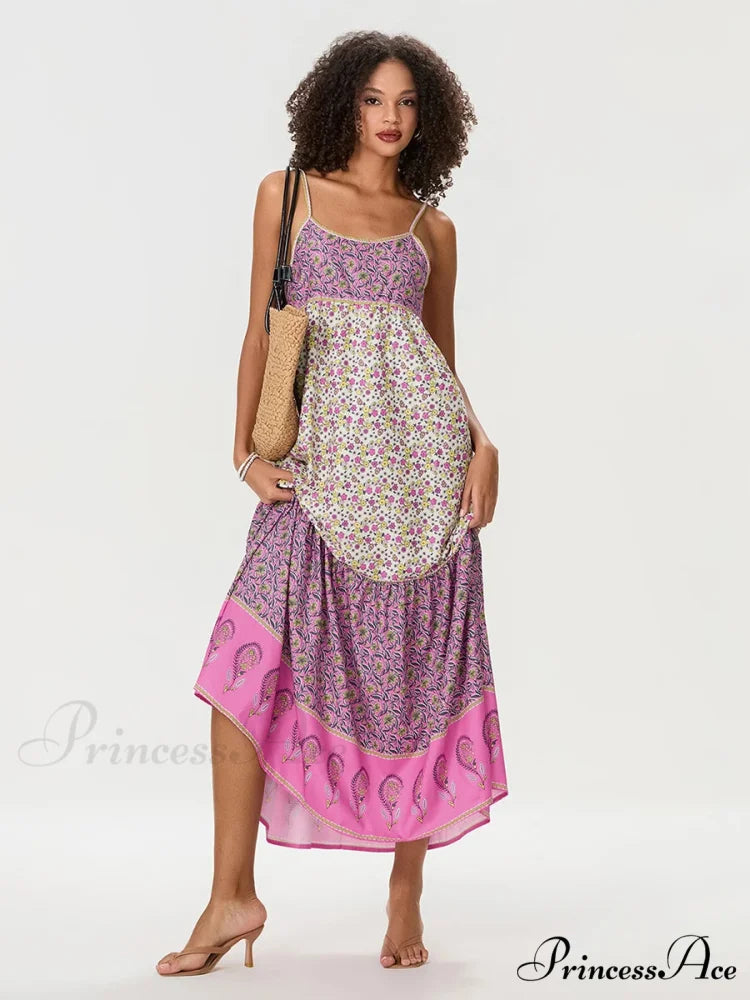 Eclectic Flowery Spaghetti Strap Gathered Floral Dress