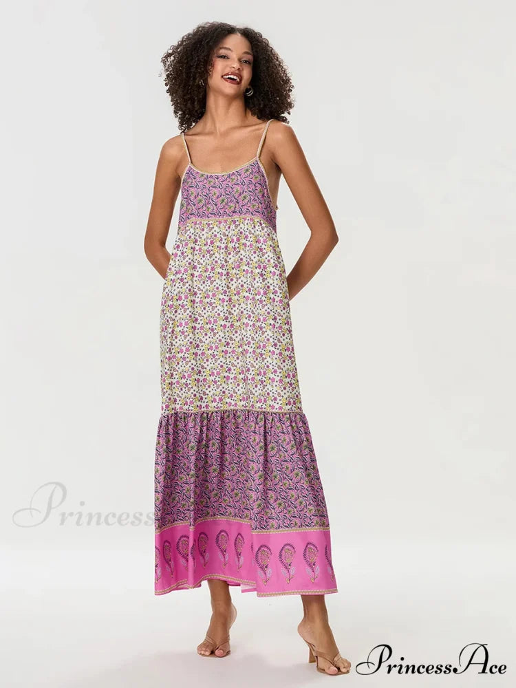 Eclectic Flowery Spaghetti Strap Gathered Floral Dress